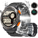 EIGIIS KE5 Military Smart Watch for Men 3ATM Waterproof with LED Flashlight 1.45" Rugged Tactical Smartwatch with Compass Elevation Barometer Sports Fitness Tracker with HR/SPO2/Sleep Monitor for iPhone Android